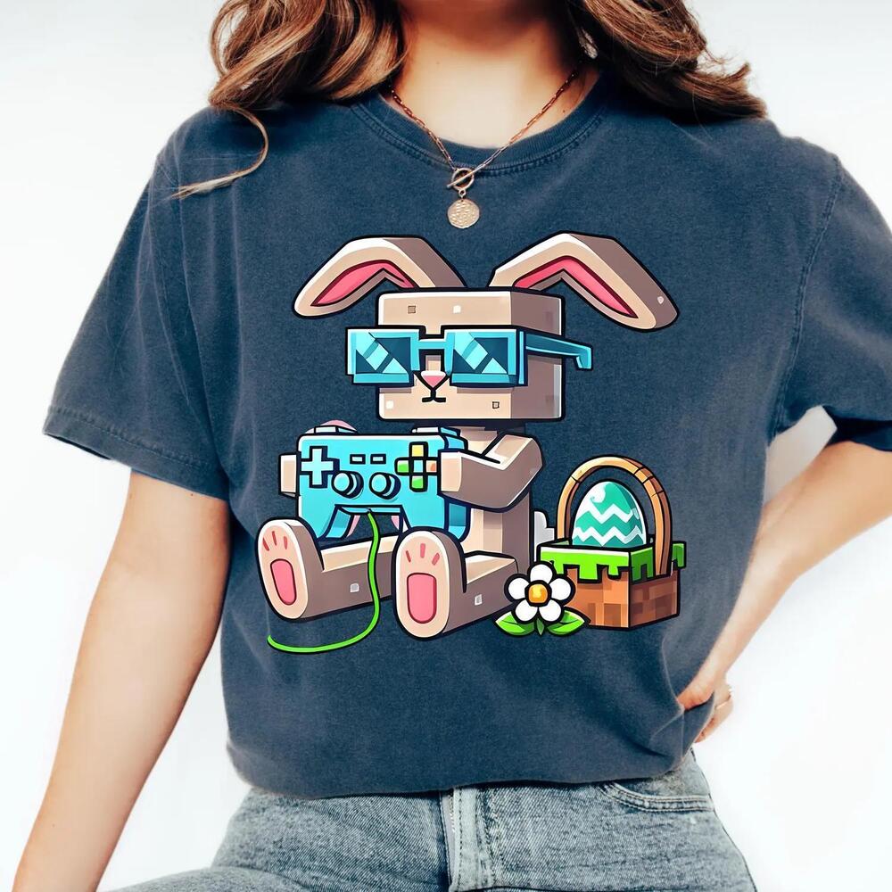 Pixel Bunny Easter Shirt Cute Gamer Tshirt Bunny Pixel Art Tee